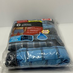 Hanes Mens 6 Pack Tagless Boxers Blue Grey Plaid Small 28-30