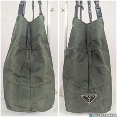PRADA Milano Tessuto Solid Rayon Nylon Green Metal Chain Tote Bag Made in Italy