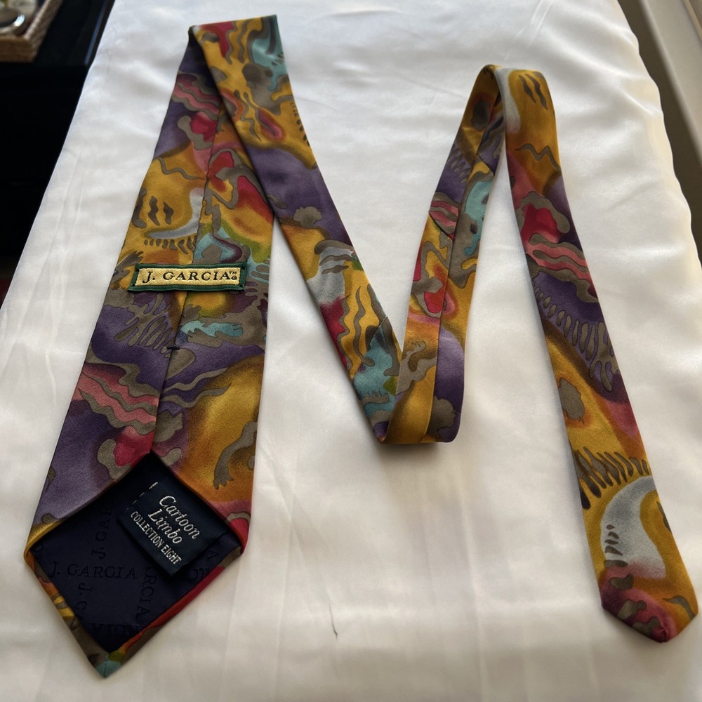 Abstract Multicolor Silk Tie in Yellow and Purple 100% Silk Imported Fabric USA