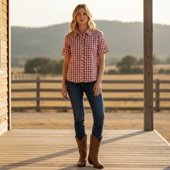 Bit & Bridle Pearl Snap Plaid Shirt M Western Top Embroidered Cowgirl Ranch