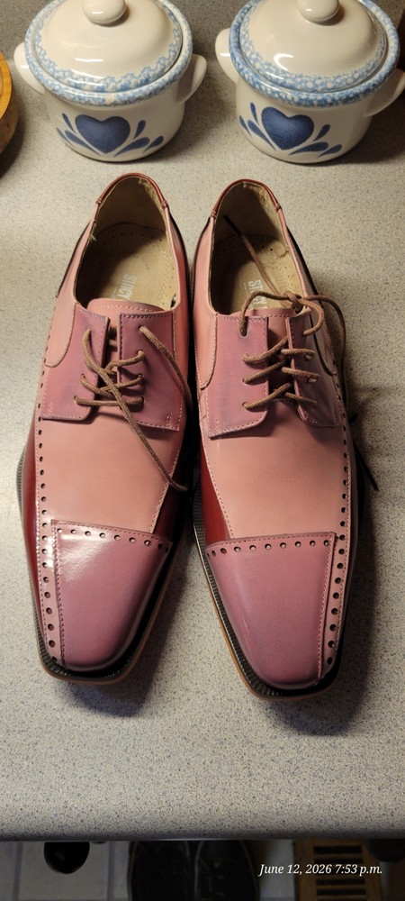 Stacy Adams Leather Wingtip Spectator Cap Toe Oxford Shoes Pink/Burgundy 9.5