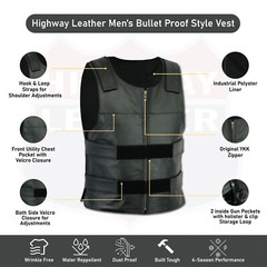 Men Bullet Proof style Leather Motorcycle Vest for bikers Tactical waistcoat