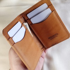 handmade 100% real leather wallet aged natural veg tan vertical bifold Deer