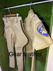 Men’s Real Soft Leather Highway Police Style CHP Uniform Sexy Motorcycle Suit