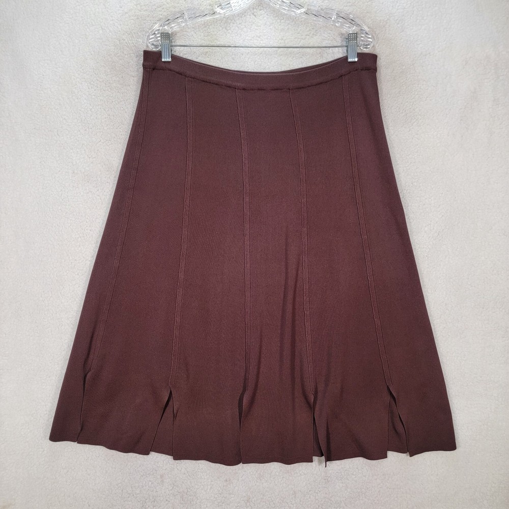 Vtg 90s Gardy Womens Skirt Size L Brown Rib Knit Pull On Slit Unique Midi A Line