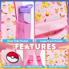 Pokemon Backpack for Kids Teens Boys Girls, Pikachu 16.1x13x4.7inch, Pink