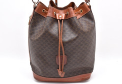 CELINE Macadam Blason Drawstring Bucket Shoulder Bag Purse Vintage Brown Auth