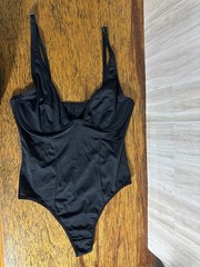 Women’s Black One-Piece Bodysuit Size S Solid Opaque Stretch Adjustable Straps