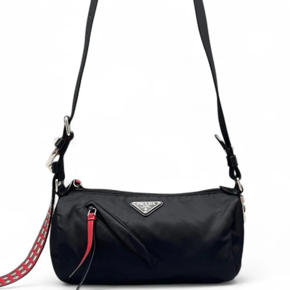 Prada Studded Crossbody Bag Black Red Tessuto Nylon (sa062226b6r)