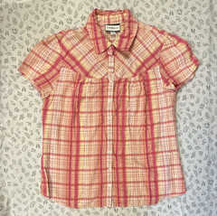 Croft & Barrow Women’s M Pink/White/Yellow Plaid Cotton Button Up Collared