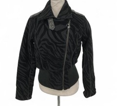 Baby Phat Y2K Women’s Black Zebra Animal Print Biker Zip Lined Jacket Size S