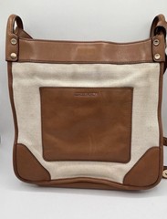 Michael Kors Sullivan Beige Canvas Tan Leather Messenger Crossbody Bag
