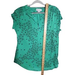 Liz Claiborne Women’s Top Size Small Green Floral V-Neck Short Sleeve Blouse