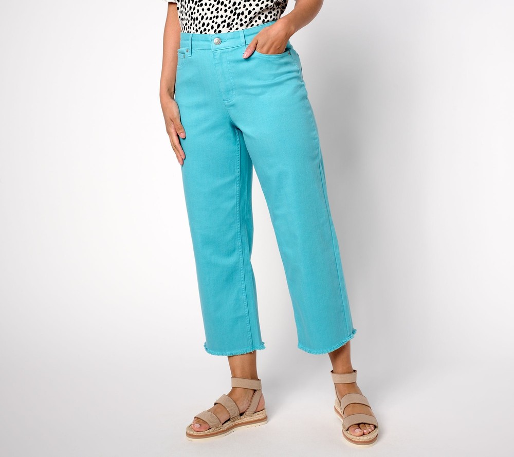 LOGO by Lori Goldstein Regular Wide Leg Crop Jeans Aquarella 10 New