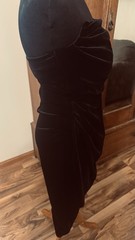 AS Black Velvet Strapless Ruched velvet Midi Dress Zip Women’s S COVINA V106