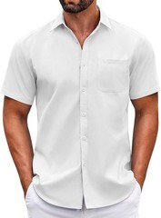 Mens Short Sleeve Casual Button Down Shirts Summer Untucked Dress Shirts