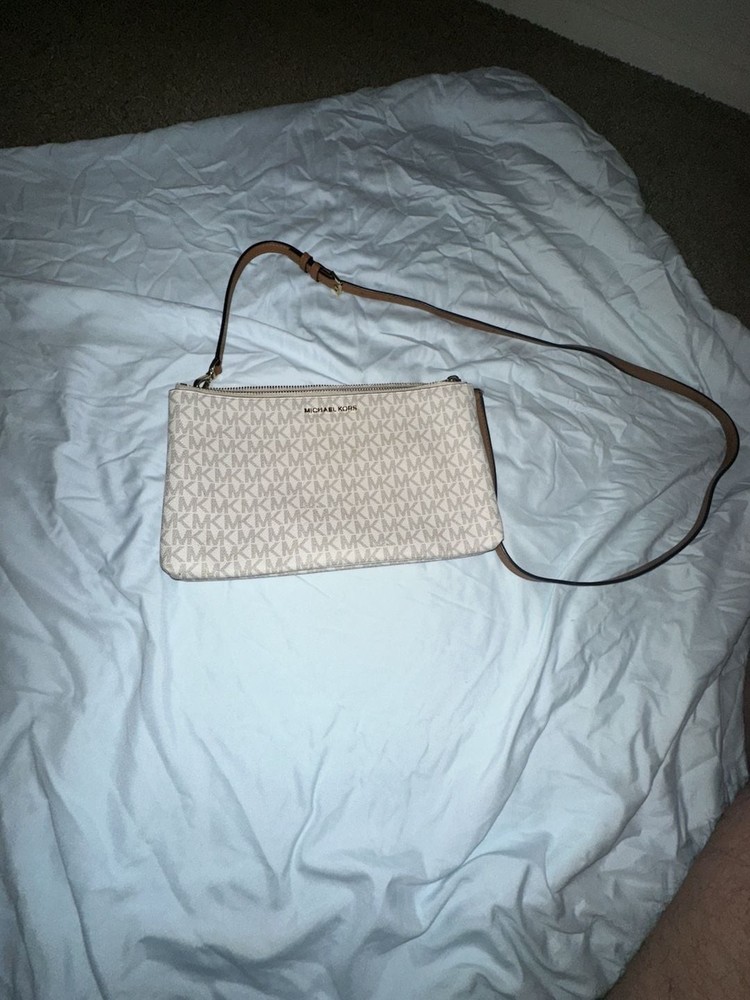 Michael Kors Jet Set Double Zip Pouch Crossbody Bag in Signature Vanilla