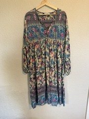 R. Vivimos Floral print Maxi Dress XL Boho Peasant Prairie Cottagecore Blue 18