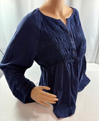 REWIND SMOCKED LONG SLEEVE TOP W/ BALLOON SLEEVES & CROCHET ACENT SIZE LARGE