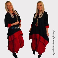 MYO Lagenlook Dream Clouds Tie Balloon Skirt Taffeta & Jersey RED 42 44 46 48 50