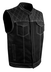 SOA Men’s Motorcycle Club Denim & Leather Vest Concealed Carry Pocket Multicolor