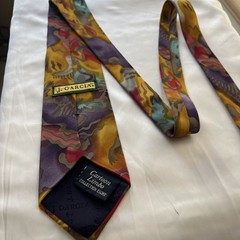 Abstract Multicolor Silk Tie in Yellow and Purple 100% Silk Imported Fabric USA