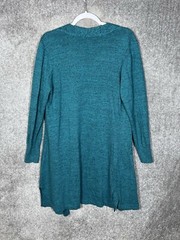 Denim & Co Mid Length Cardigan Sweater Womens Sz Medium Teal Pockets Open Front