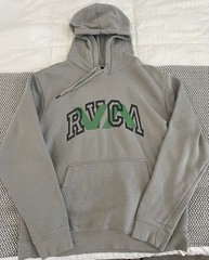 RVCA Men’s Gray Logo Pullover Hoodie Fleece Sweatshirt w/ Pockets, Size S