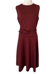 NWT Ann Taylor Size 6 Burgundy Belted Sleeveless Sheath Dress Career Office