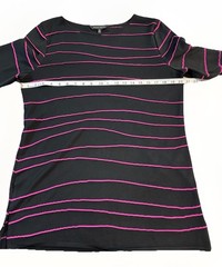 Ming Wang Women’s Large Black Fuchsia Stripe Knit Tunic Sweater 3/4 Sleeve Slits