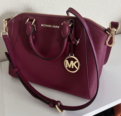 Michael Kors Burgundy Medium Satchel Zip Top Detachable Strap Bag Charm