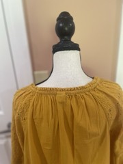 Old Navy Mustard Yellow Eyelet Peasant Tie Neck Balloon Sleeve Blouse – Large