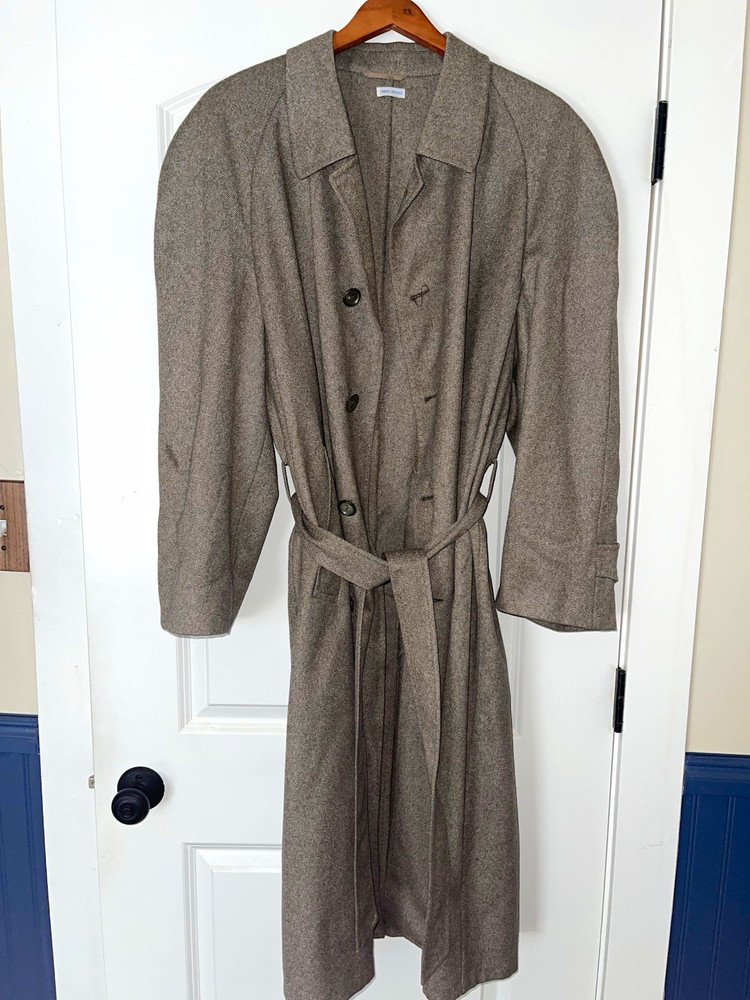 Brioni Men’s XL Gray Wool Long Overcoat Belted Button Front Lined Italy