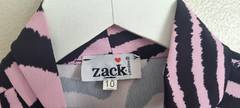 Womens John Zack London Pink Tie Choker Neck Zebra Animal Print Blouse Size 10
