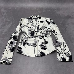 Yansi Fugel White/Black Floral Collared Button Short Jacket Long Sleeve Size 0