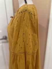Old Navy Mustard Yellow Eyelet Peasant Tie Neck Balloon Sleeve Blouse – Large