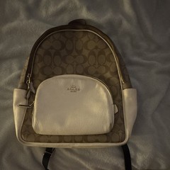 Coach Signature Small Backpack Brown/Beige Zip, Detachable Strap, Pockets