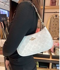 Coach Teri 2Way Shoulder Bag CA548 Signature Canvas White Smooth Leather Outlet
