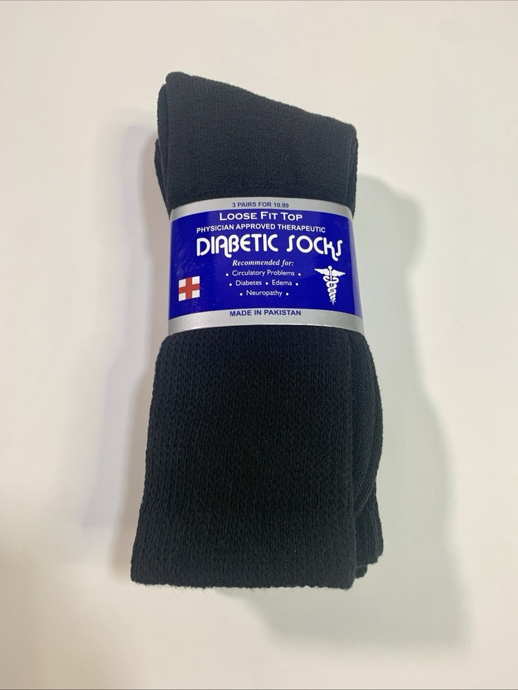 Diabetic BLACK CREW circulatory Socks Health Men’s & Women’s Cotton 10-13