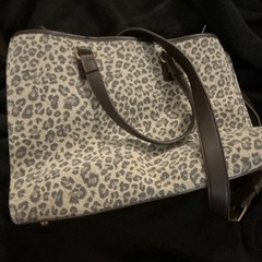 Gray Black Leopard Satchel Top Handle Bag Zip Closure Detachable Strap Charm