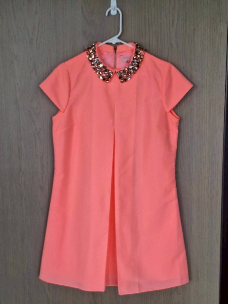 Ted Baker London Coral Orange Dress Jeweled Collar Shift Dress Womens size 2