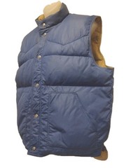 VTG 80s Pacific Trail Reversible Down Vest Tan/Blue Nylon Poly Cotton L