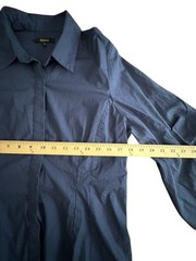 Quince 100% Organic Cotton Poplin Balloon Sleeve Shirt Small Ruched Blue #AAA7-6