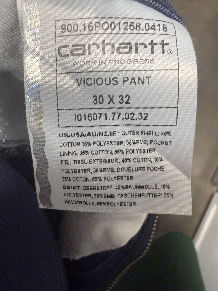 Carhartt WIP Blue Denim Flat Front Straight Leg Men’s Pants Pockets 30 A26