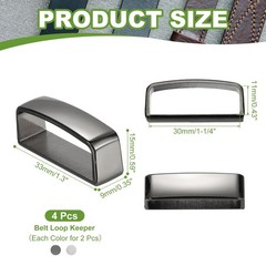 4Pcs 1-1/4 Inch 40mm Belt Loop Keeper Alloy Belt Men’s Buckle Black/Silver Tone