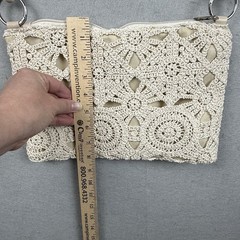 Boho Cream Crochet Shoulder Bag/Clutch Silver Hardware Removable Double Strap