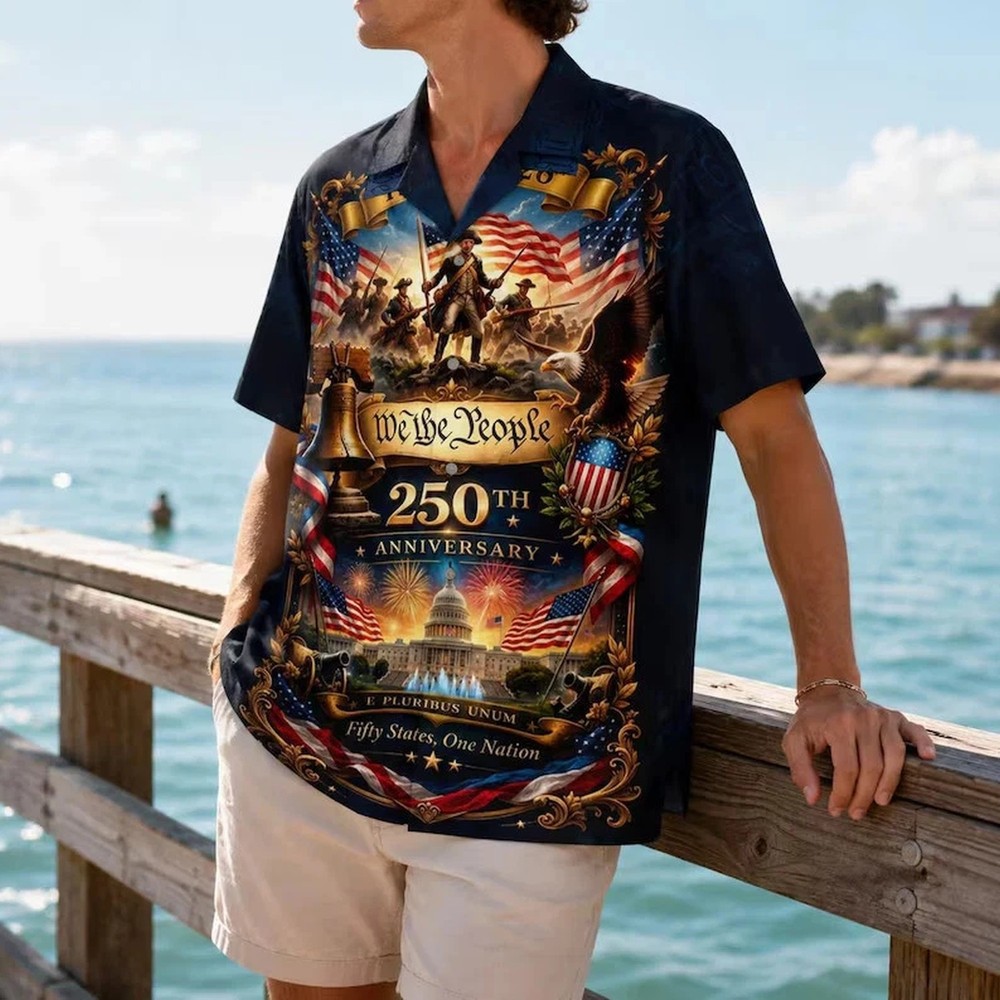 USA 250th Anniversary 4th Of July Hawaiian Shirt 1776-2026 Men Button Up Shirt