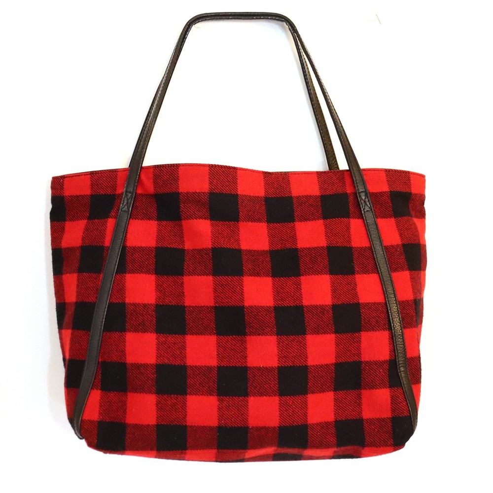 Plaid Tote Handbag Red Black Buffalo Check Wool Blend Light Shoulder Bag J Jill