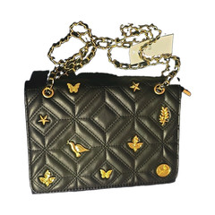 Women’s Black Quilted Small Shoulder Bag Gold Chain Strap Faux Leather
