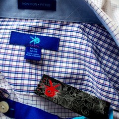 EGARA New White Blue Purple Checks Cotton Men Dress Shirt Size 14.5
